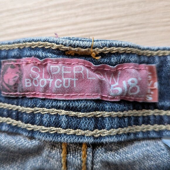 Vintage Levi's 518 Super Low Boot Cut Jeans 13M Blue Denim - Picture 4 of 5